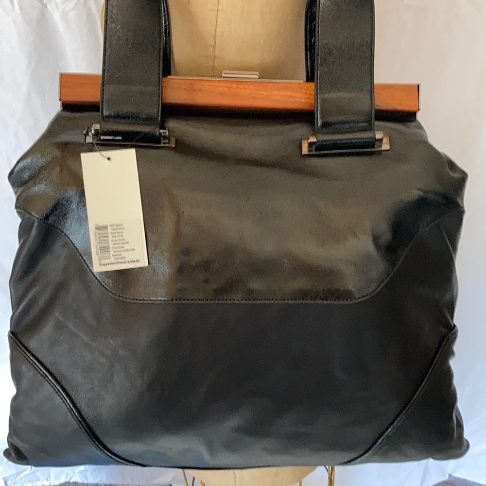Y2K Black Leather Kiss Clasp Tote